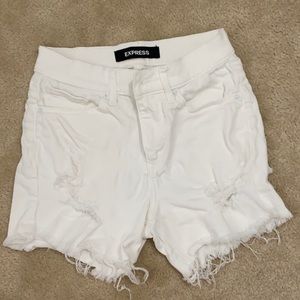 White denim ripped shorts